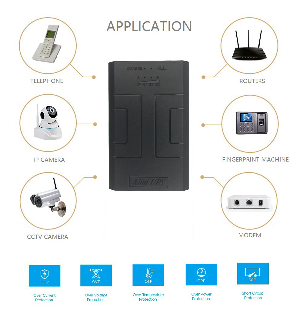 12V-2A Mini UPS Battery Backup for WiFi, Router, Modem Universal Interface