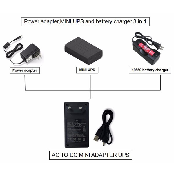12V 1A Mini UPS with Lithium Battery Cell for WIFI Router, CCTV, Modern as Backup for 2-4 Hours